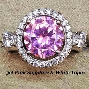 3ct Pink Sapphire & White Topaz Ring Sz 8